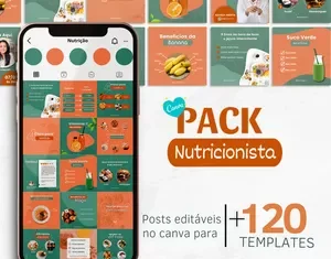 Canva Pack Nutricionista: Transforme seu Instagram com 45 Templates Editáveis